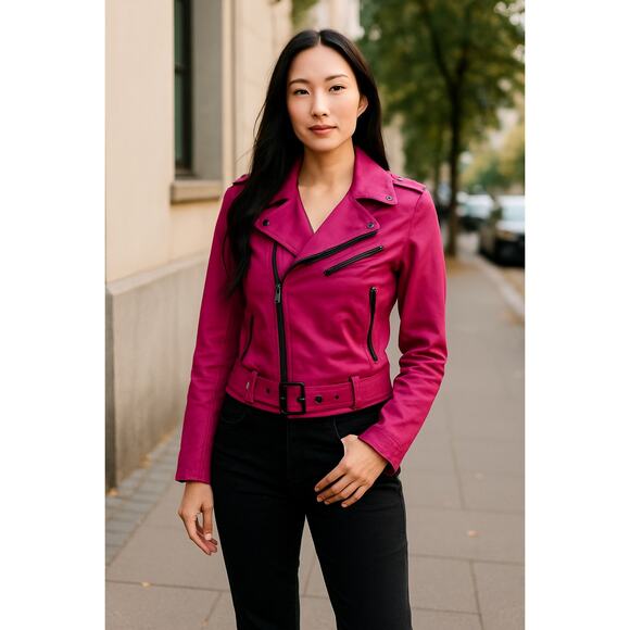 Tripp NYC Goth Punk Barbie Pink Moto Jacket Emo Grunge Zippers Size Small - Picture 1 of 9